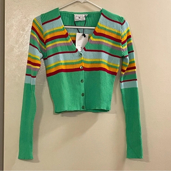 DAISY STREET x MODCLOTH Scream for Green Cardigan in Neon Green Stripes - Picture 4 of 8